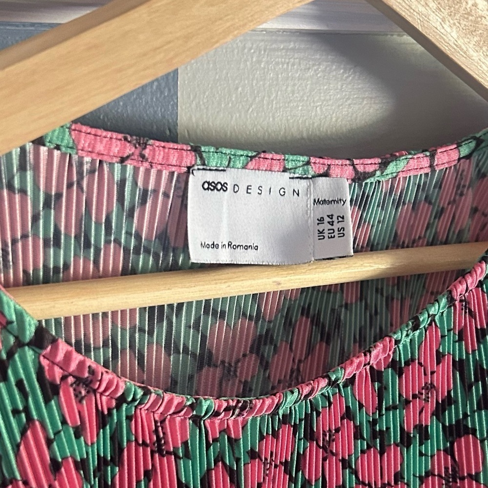ASOS maternity mini pluses crew neck dress pink green floral - Picture 10 of 10